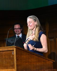 Claire from AECOM accepting her trophy.