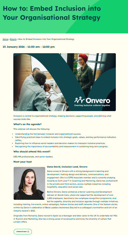 Screenshot showing an example of one of our events pages, where members can register to join.