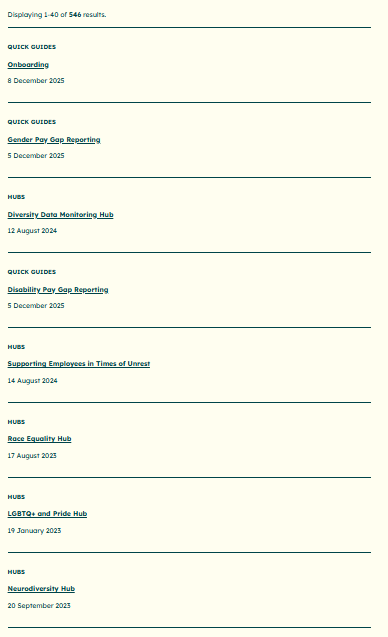 Screenshot from the website, showing an example of a list of the available resources.
